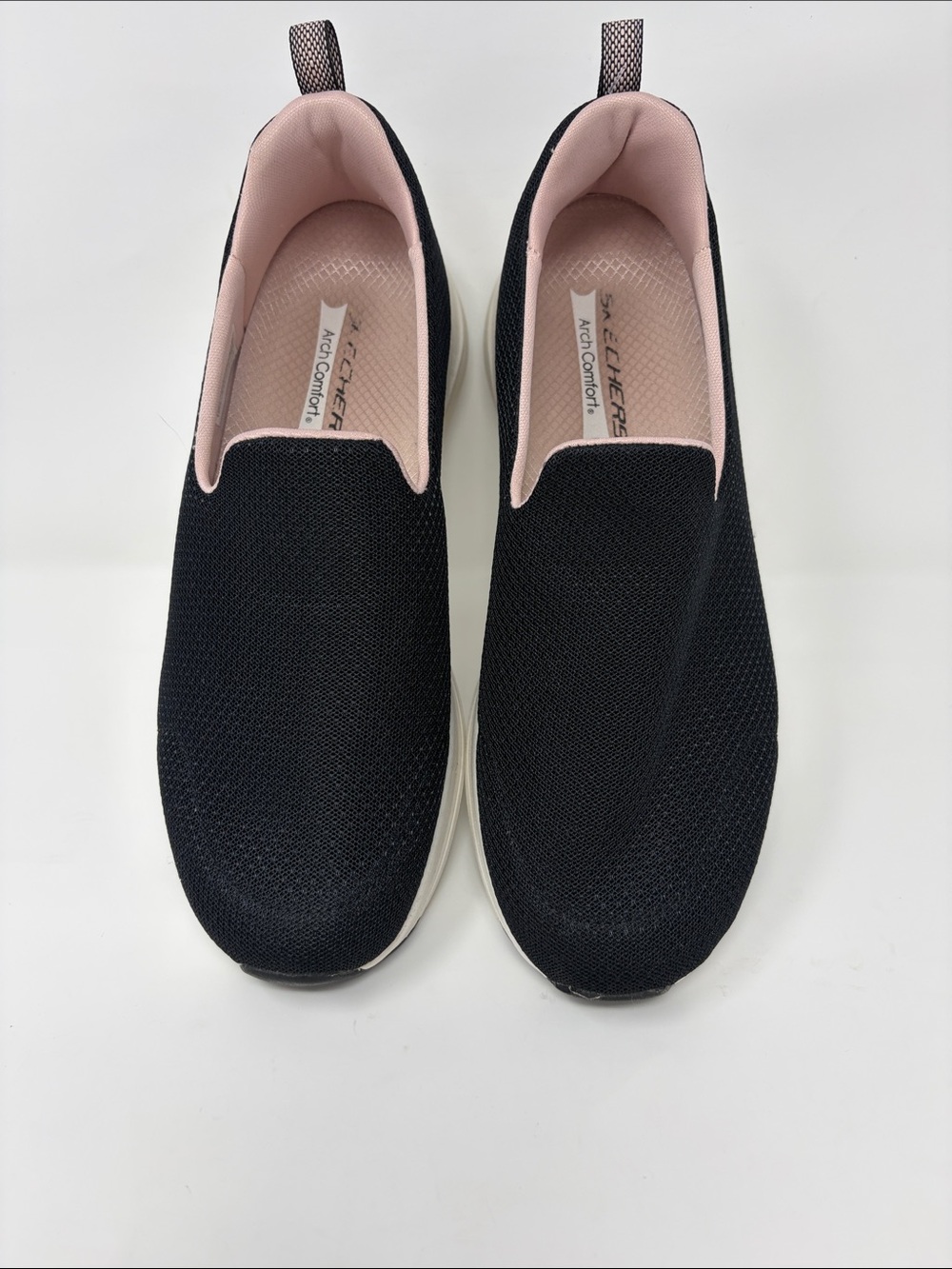 Skechers Black Slip-On Sneakers with Pink Interior Size 9 Excellent Condition